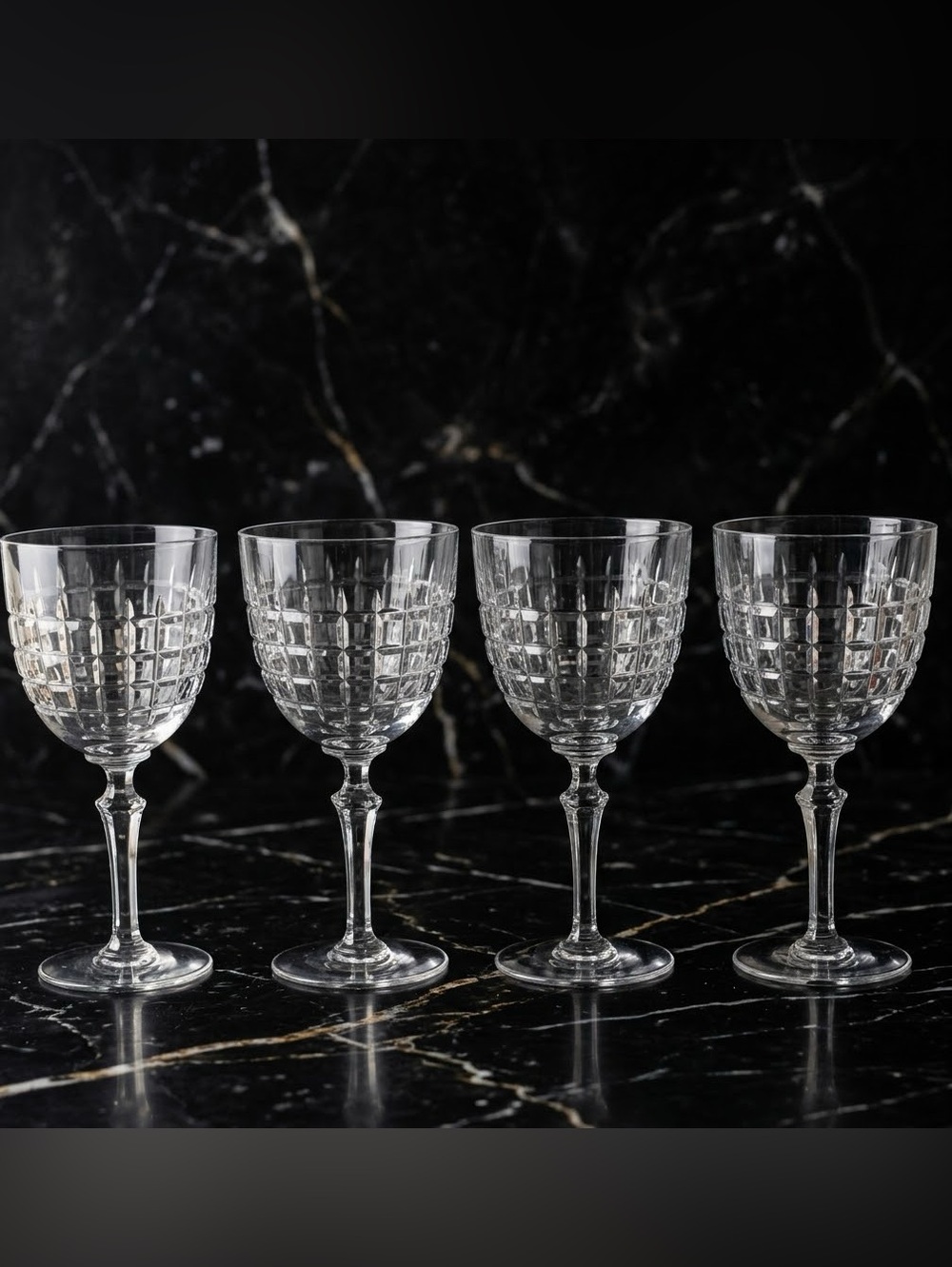 Set Of 4 Turin (Cut)by BACCARAT Water Goblets
